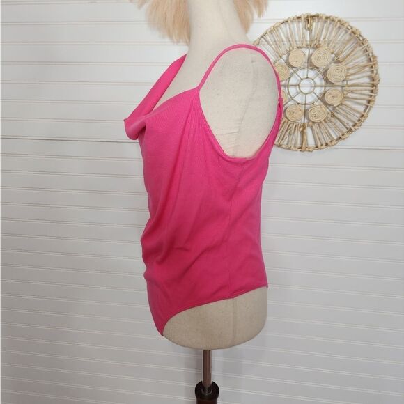 LULU'S Pink Ribbed Asymmetrical Cowl Neck Bodysuit XL NWT - Picture 4 of 11
